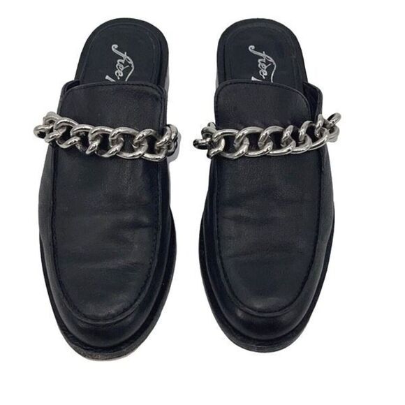 Free People Womens Leather Chain‎ Slip-On Vida Mule Loafers Black Size 37.5 - Picture 8 of 11